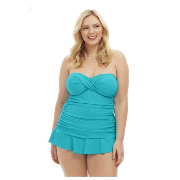 Always For Me‎ Size 14w Isabella Twist Front Bandeau Shirred Tankini Top/Bottom - Picture 3 of 3